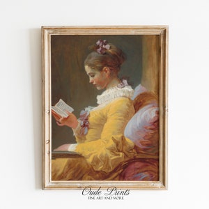 Young Girl Reading 1700s French Portrait Victorian Vintage Rococo Painting Poster Printable 18th Century Wall Art Digital Download