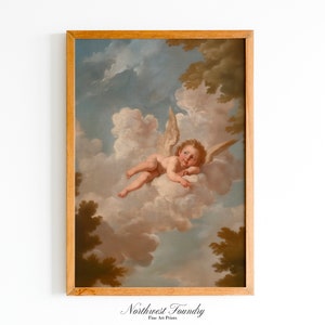 Antique Baby Angel Painting | Cloud Cupid Rococo Art | Baroque Angel Putti Printable | Wall Art Digital Download