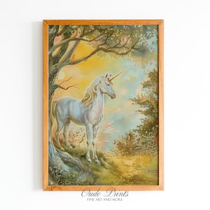 Unicorn Fairytale Postcard Illustration | Magical Storybook Art Printable | Wall Art Digital Download