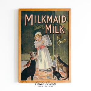 Milkmaid Brand Ad Postcard 1900&#39;s Milk Advertisement Poster Girl Printable 20th Century Wall Art Digital Download