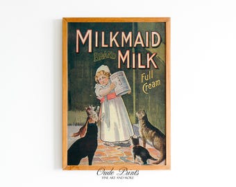 Milkmaid Brand Ad Postcard 1900's Milk Advertisement Poster Girl Printable 20th Century Wall Art Digital Download