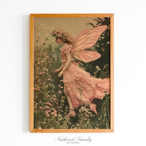 Ilustración de postal de hadas rosa vintage / Libro de cuentos de cuento de hadas imprimible / Arte de pared Descarga digital