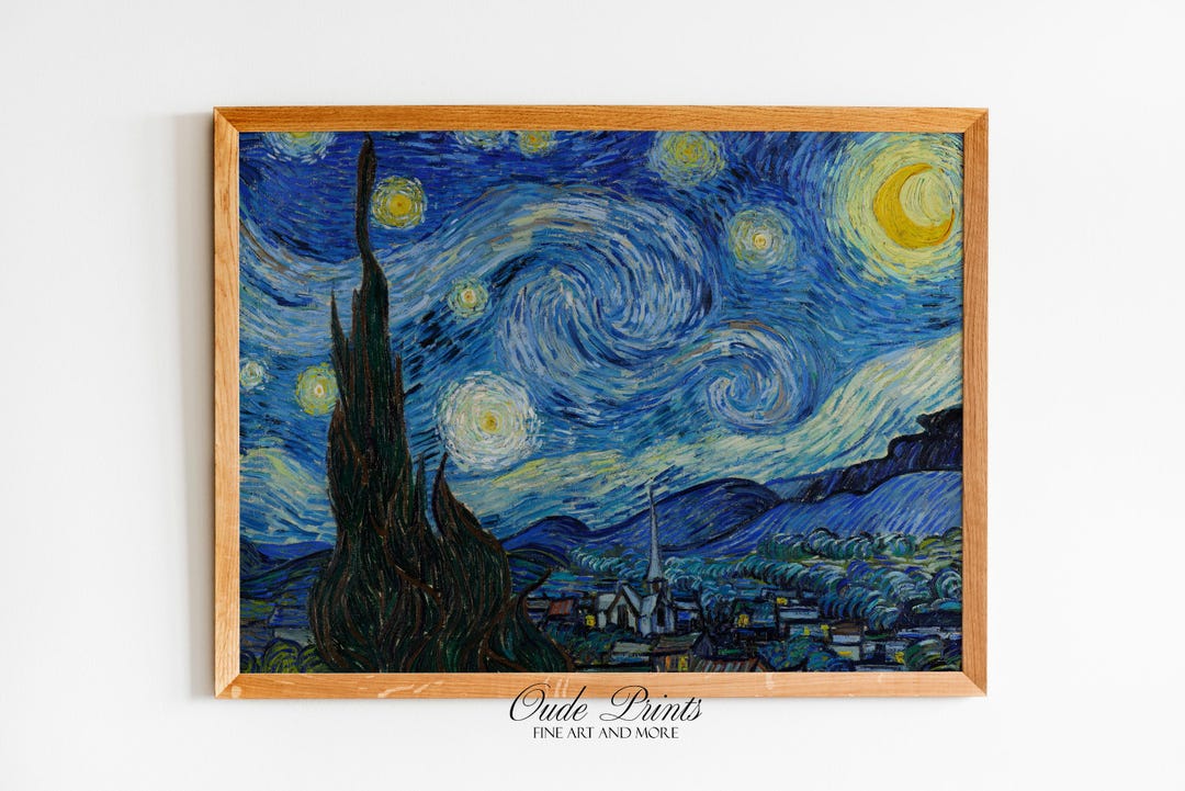 Famous Art the Starry Night Print Vincent Van Gogh Landscape Antique ...