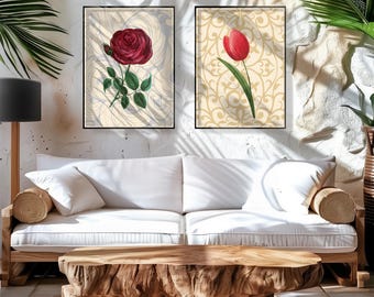 Ottoman Rose & Tulip Digital Art Prints | Elegant Floral Wall Art | Instant Download | Traditional Ottoman Decor | Printable Wall Art