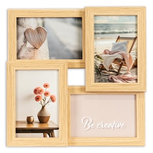 Picture frame | Wood | 3D look | White | Elegant and simple | Brown | Picture collage | For four 10 x 15 cm pictures | Photo frame 29 x 29 cm