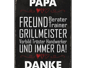 Blechschild Papa 20x30cm - Metallschild, Stahlschild zum aufhängen mit Lochbohrung - schutzlackversiegelt - mattierte Oberfläche