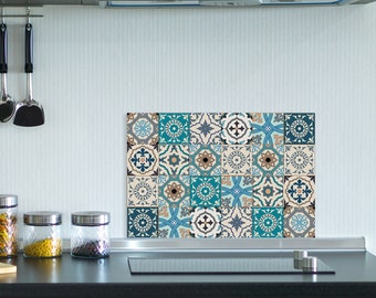 Protector contra salpicaduras - aspecto azulejo - protección de pared para estufa y fregadero - pared trasera de cocina de aluminio dibond en diferentes tamaños - incluye material de montaje