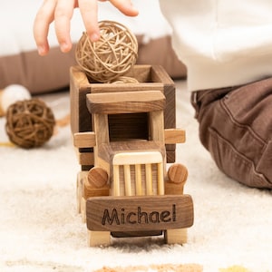 Personalized Wooden Dump Truck: Handmade Hardwood Toy