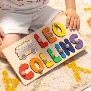 Rainbow Name Puzzle - Baby First Christmas Gift - Gift for 1st 2nd 3rd Birthday - Baby Boy - Personalized Wooden Name Puzzle