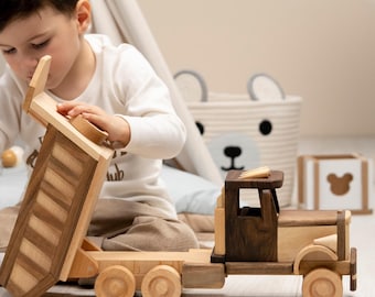 Handmade Wooden Dump Truck Toy: Eco-Friendly Montessori Gift