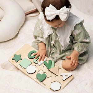 Personalized Name Puzzle: Montessori Wooden Toy with Shapes & Numbers