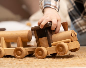 Personalized Natural Wood Train Set, Eco-Friendly Toddler Toy, Montessori Decor
