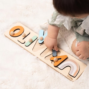 Rompecabezas de nombre personalizado con pinzas, para recién nacido, regalo para sobrino / HECHO A MANO
