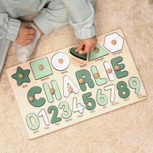Personalized Name Puzzle: Montessori Wooden Toy with Shapes & Numbers