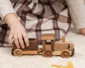 Tractor with Cargo Trailer, Handmade Toys / PERSONALIZED