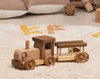 Personalized Tractor Toy with Trailer, Wooden Farm Toys / HANDMADE
