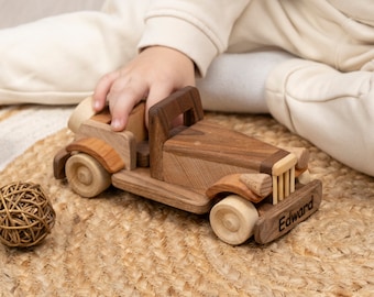 Wooden Retro Car with Name, Handmade Toys for Kids, Baby Birthday Gift / HANDMADE