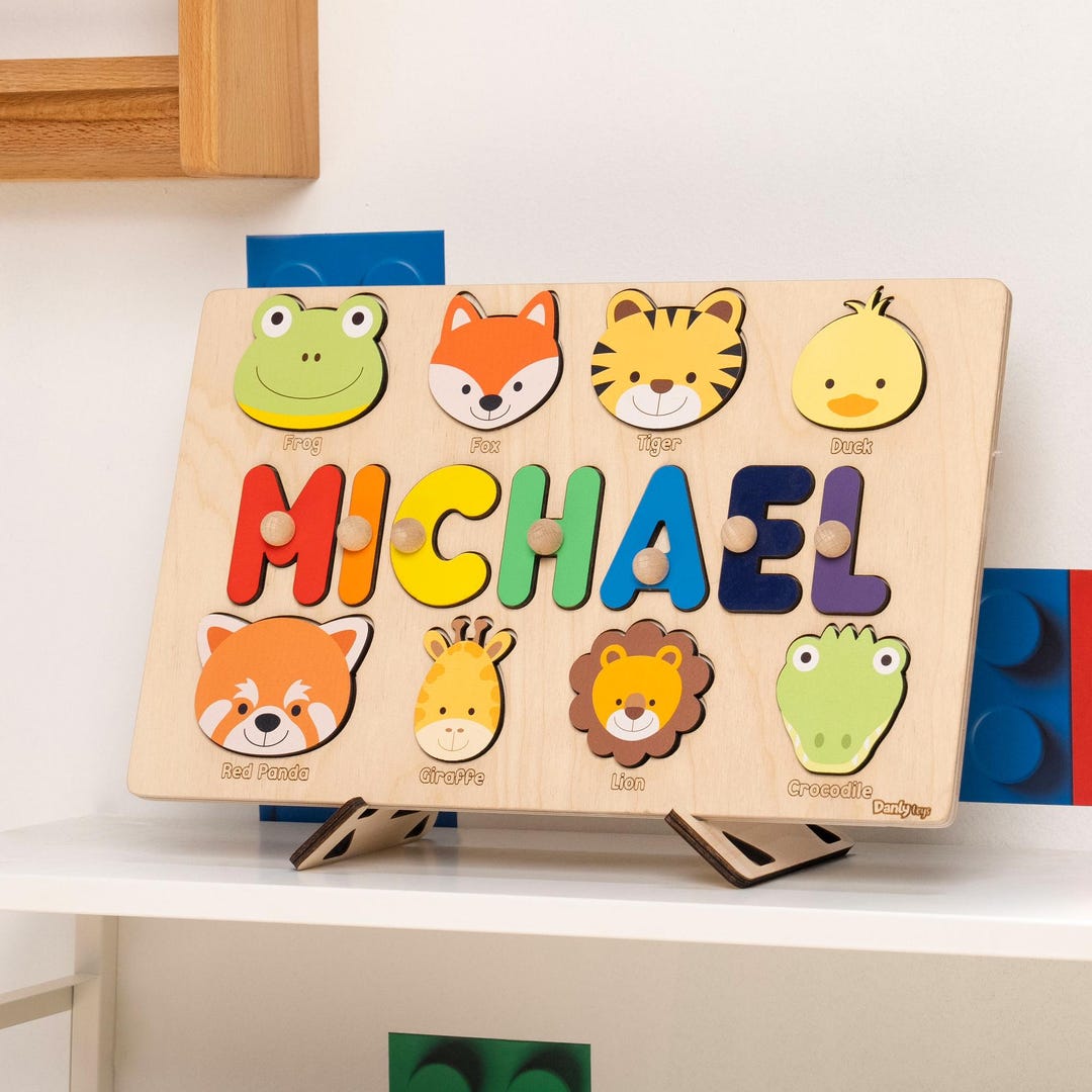 Custom Name Puzzle | Wooden Animal Learning Toy, Personalized Gift - Etsy