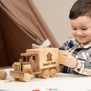 Piggy Bank & Truck Toy, Wooden Toys, Wooden Nursery Decor, Baby Birthday Gift / HANDMADE / PERSONALIZED