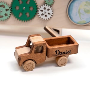 Small Truck Car Wooden Toy Collection, 15 Models Solid Wood Vehicle Set / PERSONALIZED