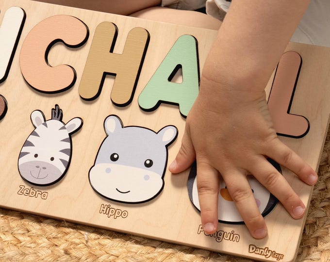 Personalized Wooden Name Puzzle: Woodland Animal Montessori Toy