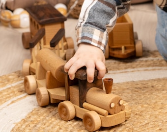 Train Set With Wagons, Wooden Toys, Baby Birthday Gift, Kids Pretend Toys / HANDMADE / PERSONALIZED