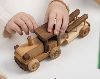 Wooden Tractor Toy with Trailer / HANDMADE / PERSONALIZED