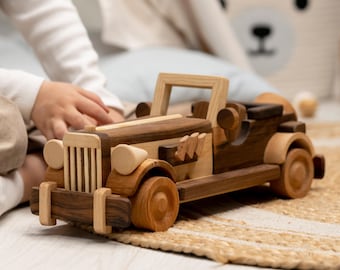 Wooden Retro Car, Personalized Large Toy, HANDMADE