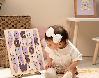 Montessori Wooden Alphabet Puzzle for Toddlers & Preschoolers - Educational Learning Toy for Kids