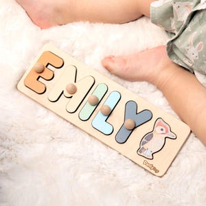 Natural Wooden Name Puzzle With Pegs, Personalized Gift, 1st Birthday Baby Girl Gift