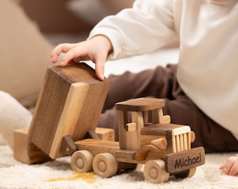 Personalized Wooden Dump Truck: Handmade Hardwood Toy / Wood Truck for Kids