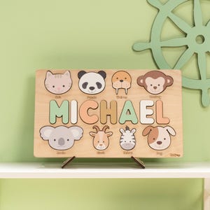 Personalized Wooden Name Puzzle with Animals: Montessori Toy