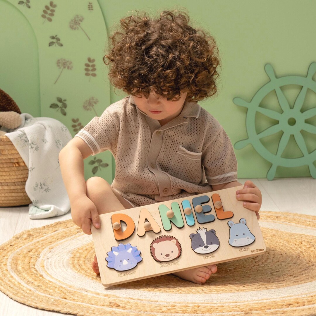 Personalized Wooden Name Puzzle: Montessori Toy With Animals - Etsy