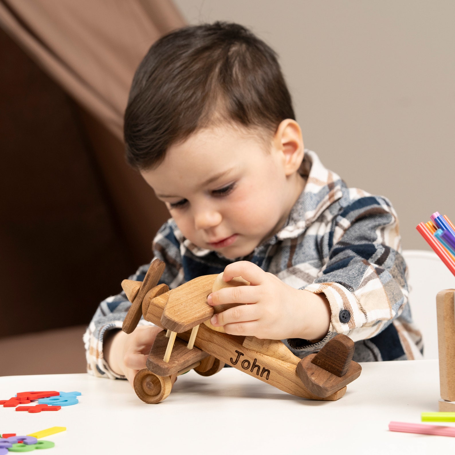 Airplane Wooden Toy with Name, Handmade Toy Plane for Toddlers, Baby Shower Gift / PERSONALIZED