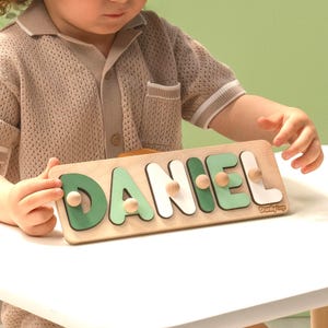 Name Puzzles Personalized Baby Boy Gift, Gifts for Kids, Baby Shower Gift, Wooden Montessori Toys 1 Year Old, Personalized Name Puzzle