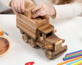 Handmade Wooden Truck Toy: Personalized Oak Chassis, Heirloom Quality