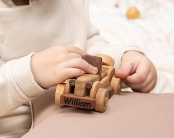 Wooden Mini Retro Car Toy, Baby Birthday Gift / HANDMADE / PERSONALIZED