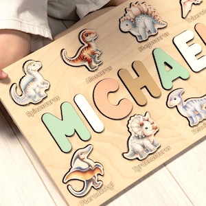 Custom Dinosaur Name Puzzle Dino Baby Shower Gift Personalized Baby Gift Newborn Room Decor First Christmas Gift