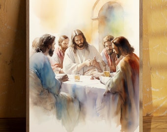 The Last Supper, Jesus Disciples, Jesus Portrait, Jesus painting, Jesus print, Jesus wall art, Bible Art, Jesus Watercolor, home decor