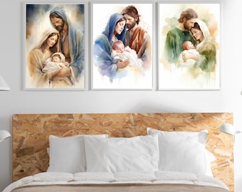 Set of 3 Jesus Art Prints Jesus Walking on Water Cross Crucifixion Jesus print Jesus Boho Art Jesus wall art Jesus Art Jesus Portrait