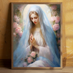 Stampa murale della Beata Vergine Maria, stampa digitale scaricabile, stampabile cattolica, download digitale, cristiana, immagine di preghiera, diritti commerciali
