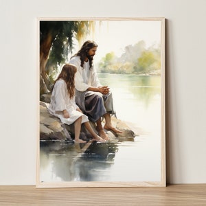 Jesus Listening Child Portrait, Watercolor Painting, Digital Printable Art, Christ, Jesus Wall, Religious Printable Gift, LDS Home Decor