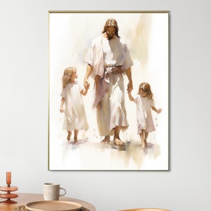 Jesus playing with Children Jesus Portrait Jesus painting Jesus art Jesus wall art white Jesus Jesus Watercolour Home Decor