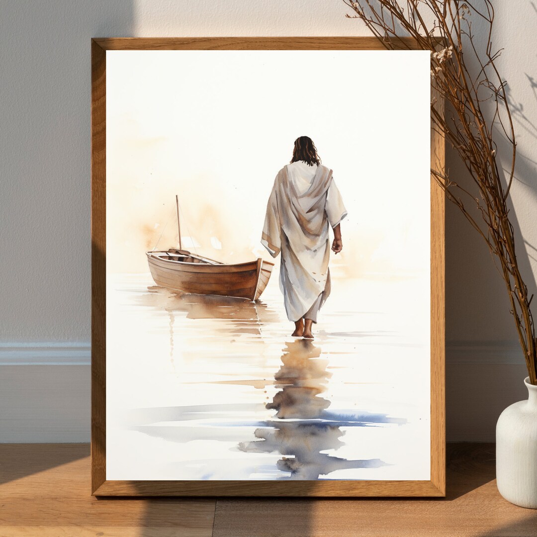 Jesus Walking on Water, Digital Print Download, Watercolour Wall Art ...
