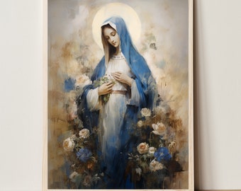 Our Lady of Grace Blessed Virgin Art Mother Mary Madonna Digital Print Sketches Jesus Art Bible Printable Wall Art Christian Faith
