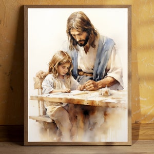St. Joseph Teaching Jesus Prayer Catholic Art Printable Bundle Catholic baptism gift Bible Verse Painting Christ with children