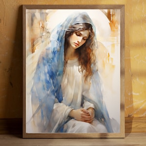 Blessed Virgin Mary Watercolor art, DOWNLOADABLE digital print, catholic printable, clipart, digital download, christian, Mary our Mother
