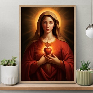Immaculate Heart of the Virgin Mary Mother of God Mother Art, Renaissance style traditional catholic art lds Christian Bible Verse Print