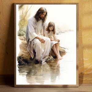 Jesus Listening Child Portrait, Watercolor Painting, Digital Printable Art, Christ, Jesus Wall, Religious Printable Gift, LDS Home Decor