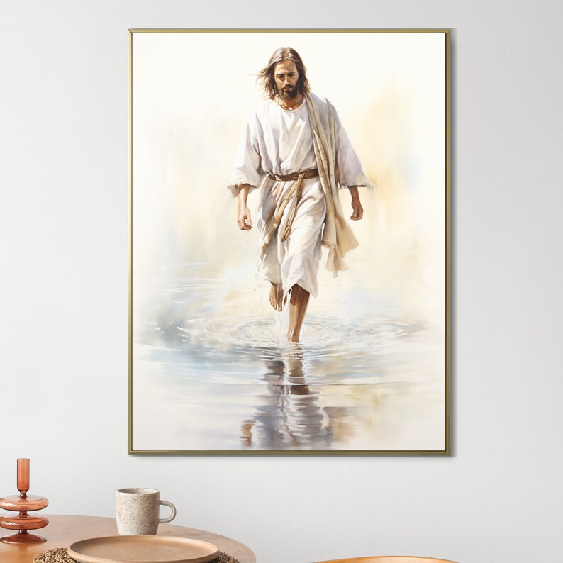 Wandbild 'Jesus Geht Auf Dem Wasser' – Gerahmter Leinwanddruck, Christliche Kunst, Religiöse Deko